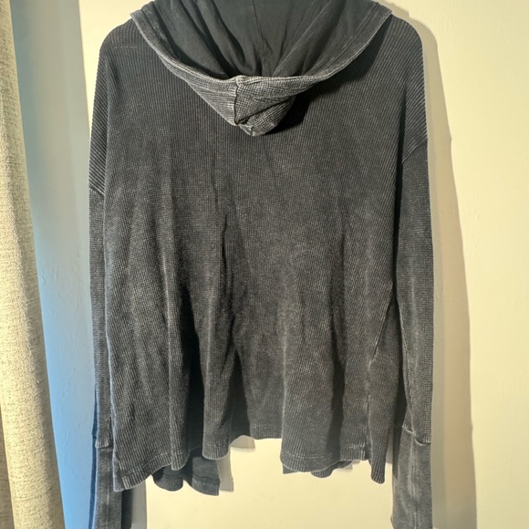 Splendid Collection Faded Black Waffle Knit Hooded Cardigan | Size Small - Picture 6 of 6